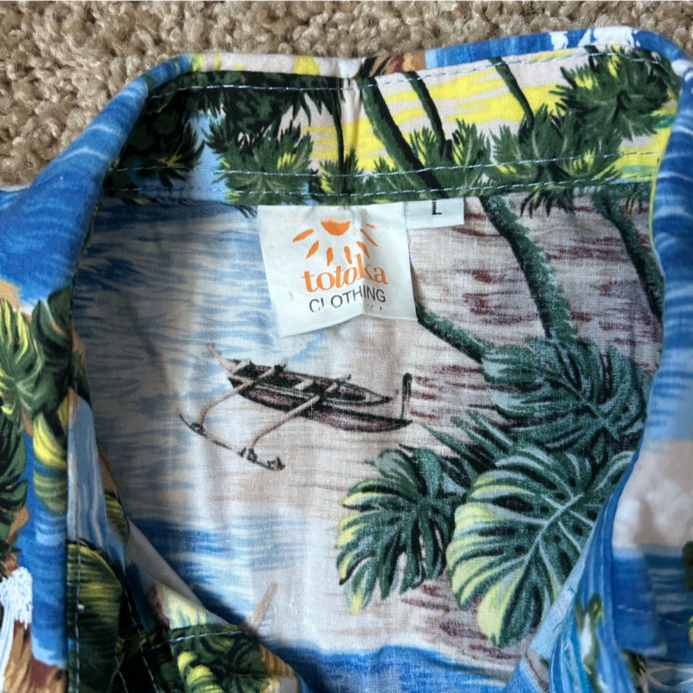 M Blue Totoka Hawaiian Button Down Shirt Size L |A90 - Picture 2 of 10